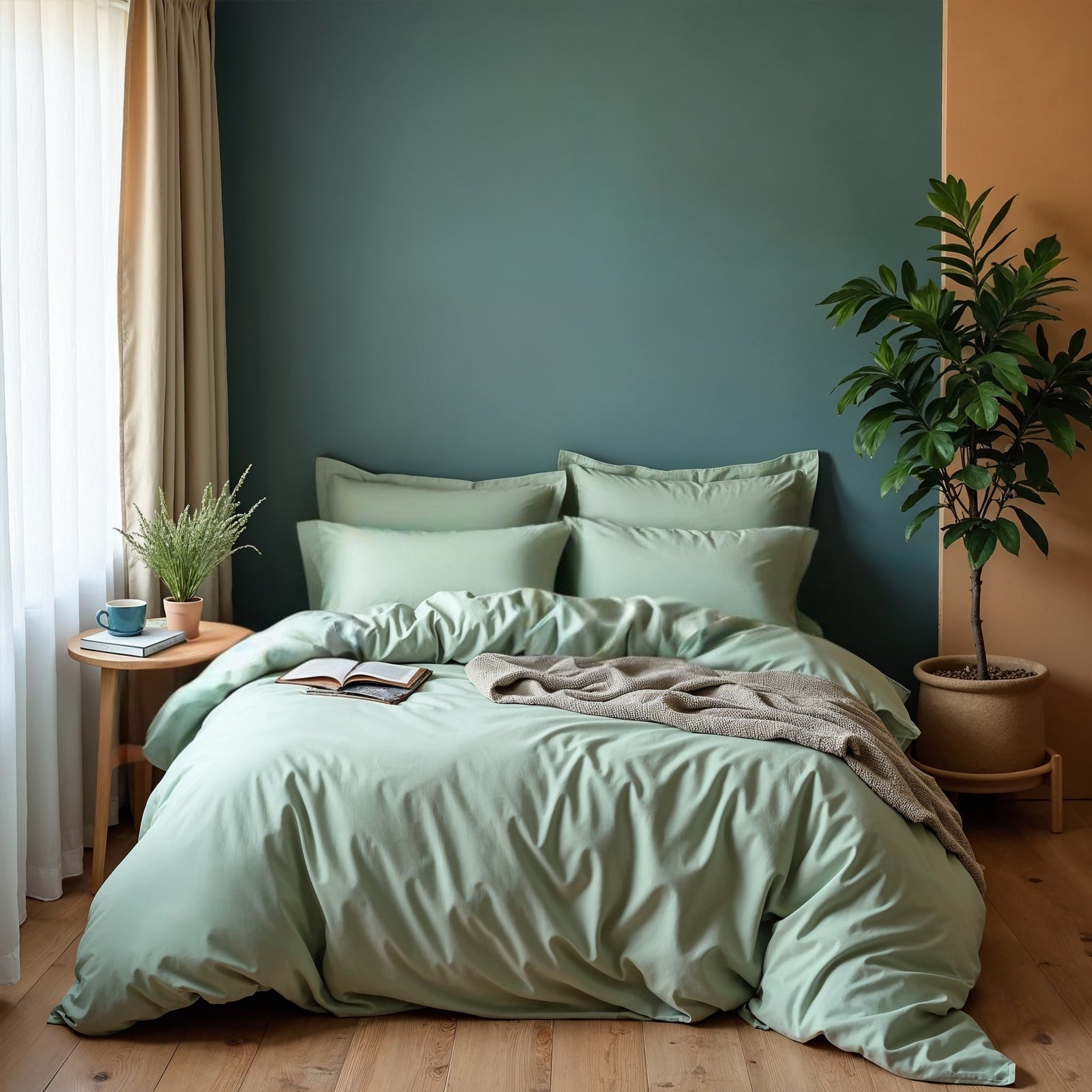 Royal Comfort 1000TC Cotton Blend Quilt Cover Set - Queen - Green Mist-1951134821900226560