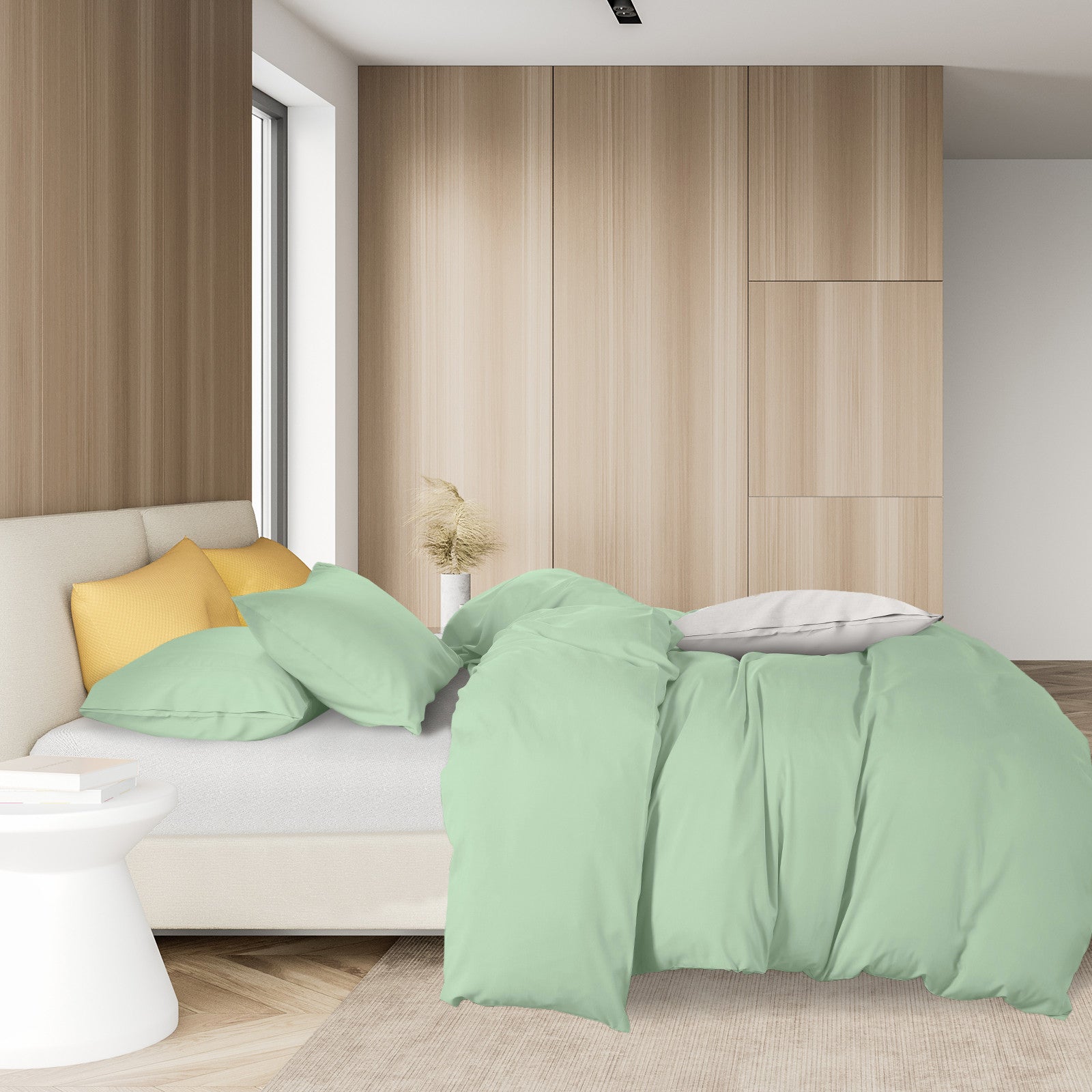 Royal Comfort 1000TC Cotton Blend Quilt Cover Set - Queen - Green Mist-1951134821900226562