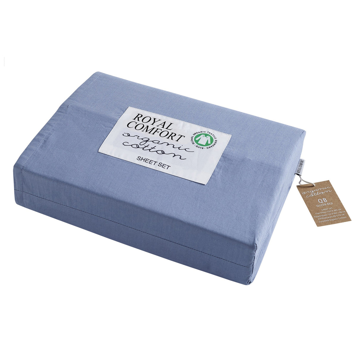 Royal Comfort - 250TC 100% Organic Cotton 4 Piece Sheet Set - Queen - Indigo-1951134855614042113