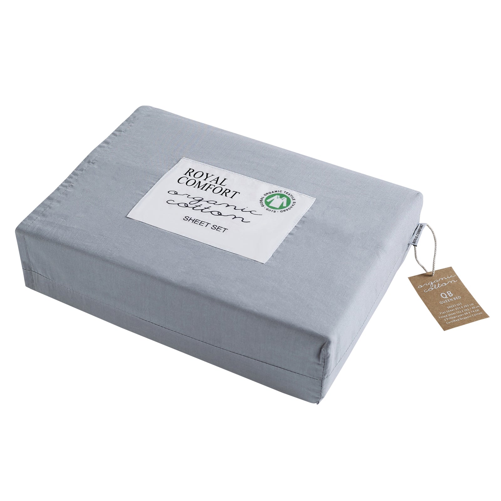 Royal Comfort - 250TC 100% Organic Cotton 4 Piece Sheet Set - Queen - Graphite-1951134855790202881