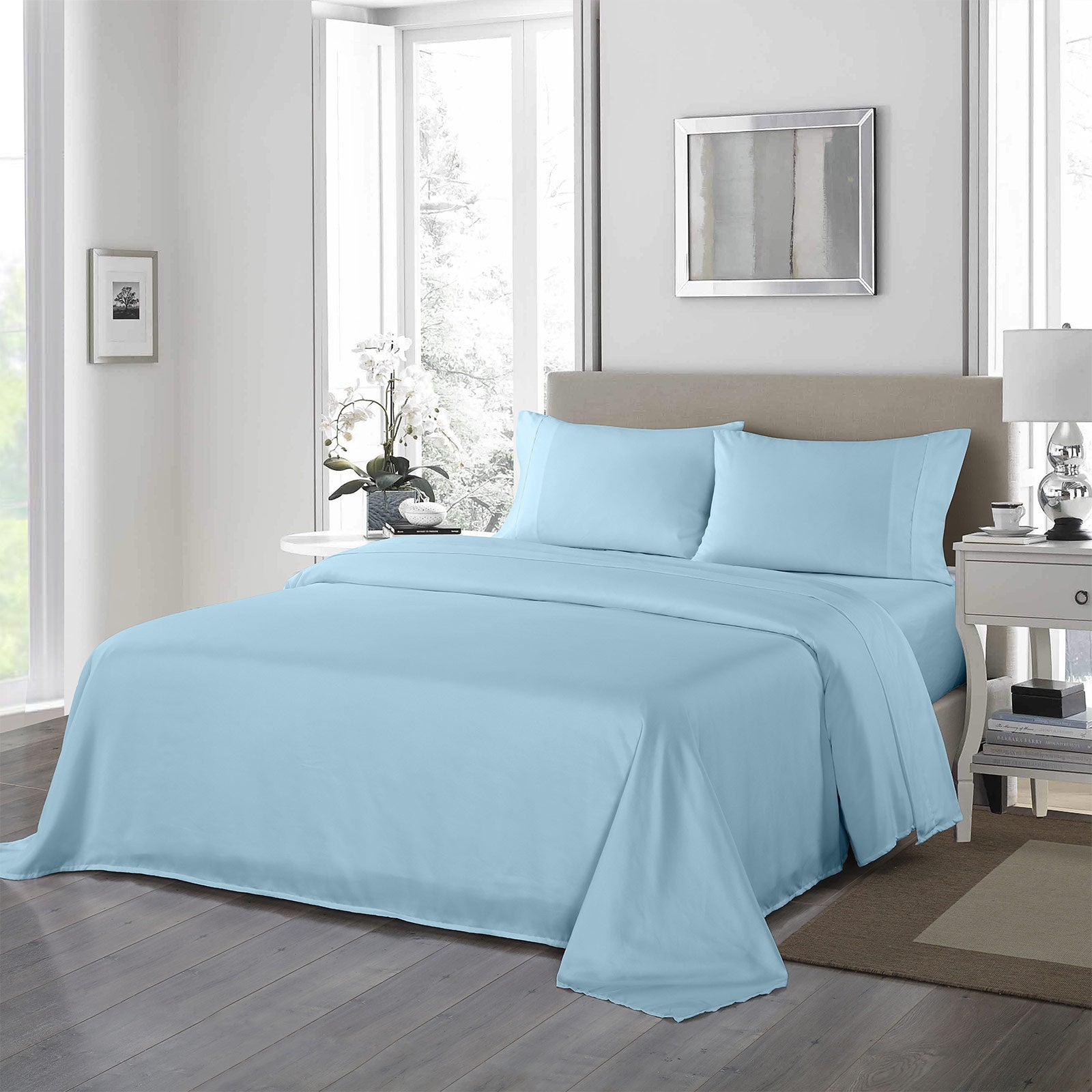 Royal Comfort 1200TC Ultrasoft 4 Piece Sheet Set - Double - Sky Blue-1951134857270792192