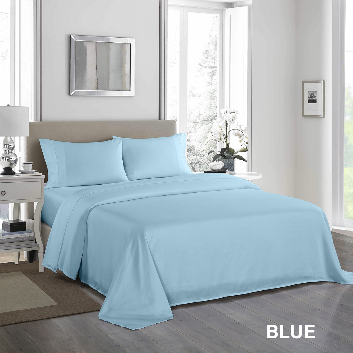 Royal Comfort 1200TC Ultrasoft 4 Piece Sheet Set - King - Sky Blue-1951134858734604293