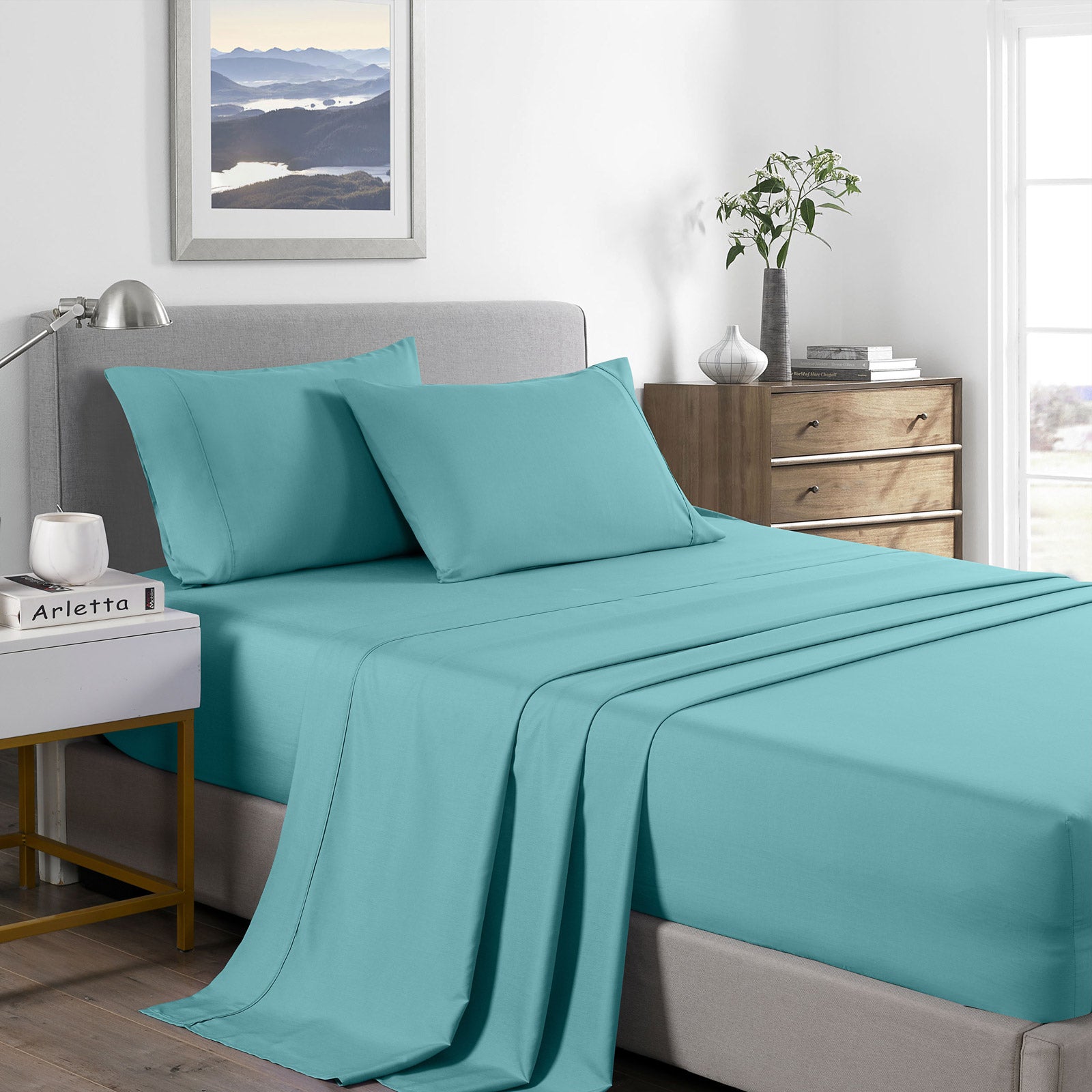 Royal Comfort Bamboo Cooling 2000TC Sheet Set - King-Aqua-1951134861972606976