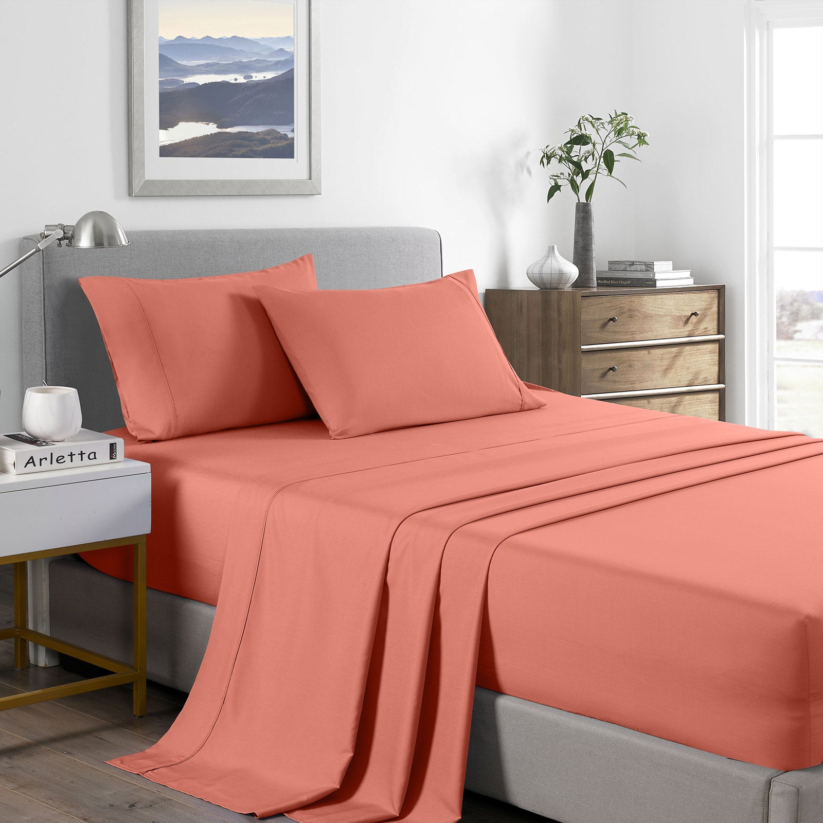 Royal Comfort Bamboo Cooling 2000TC Sheet Set - King Single-Peach-1951134866011721728
