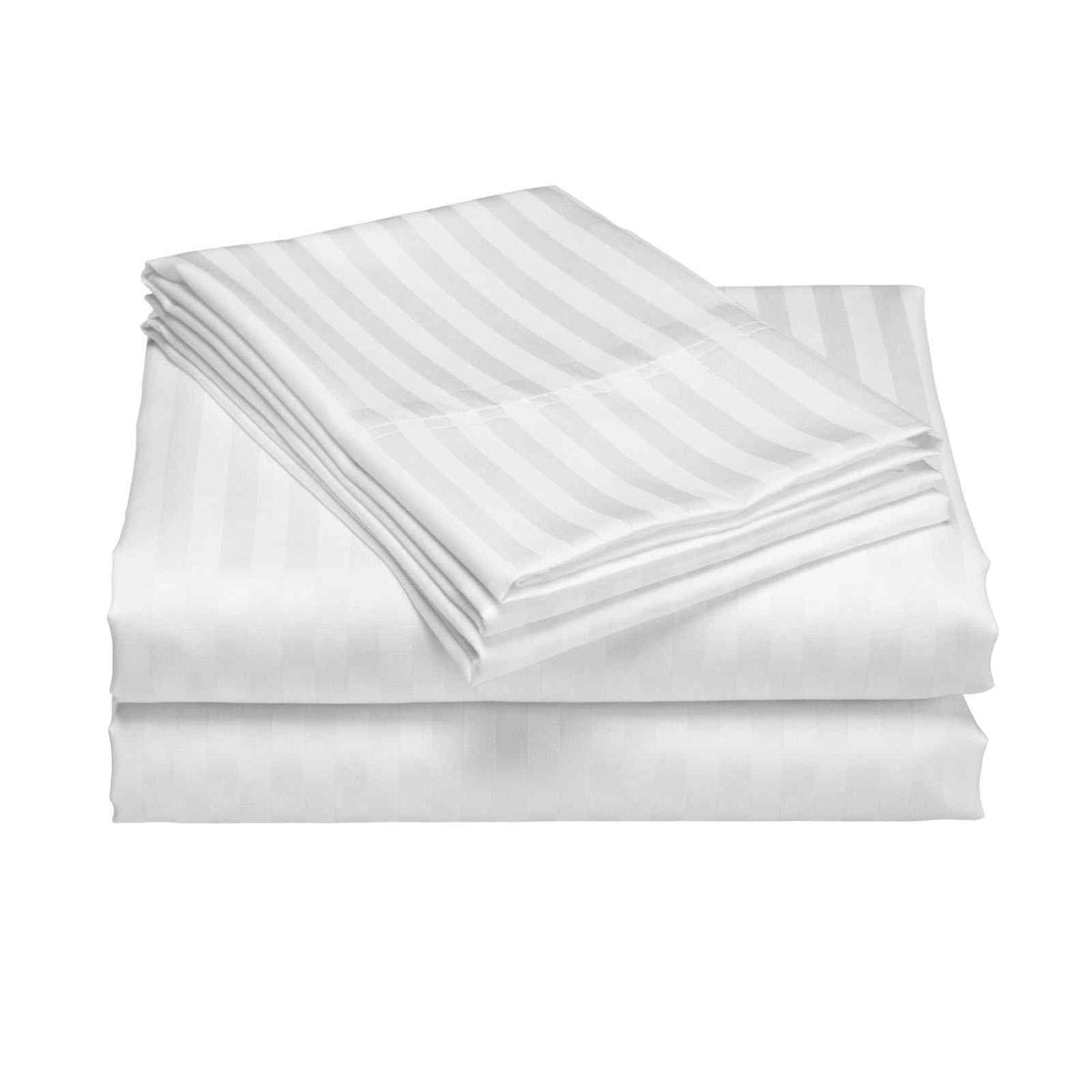 Royal Comfort 1200 Thread count Damask Stripe Cotton Blend sheet sets Queen White-1951134866385014787