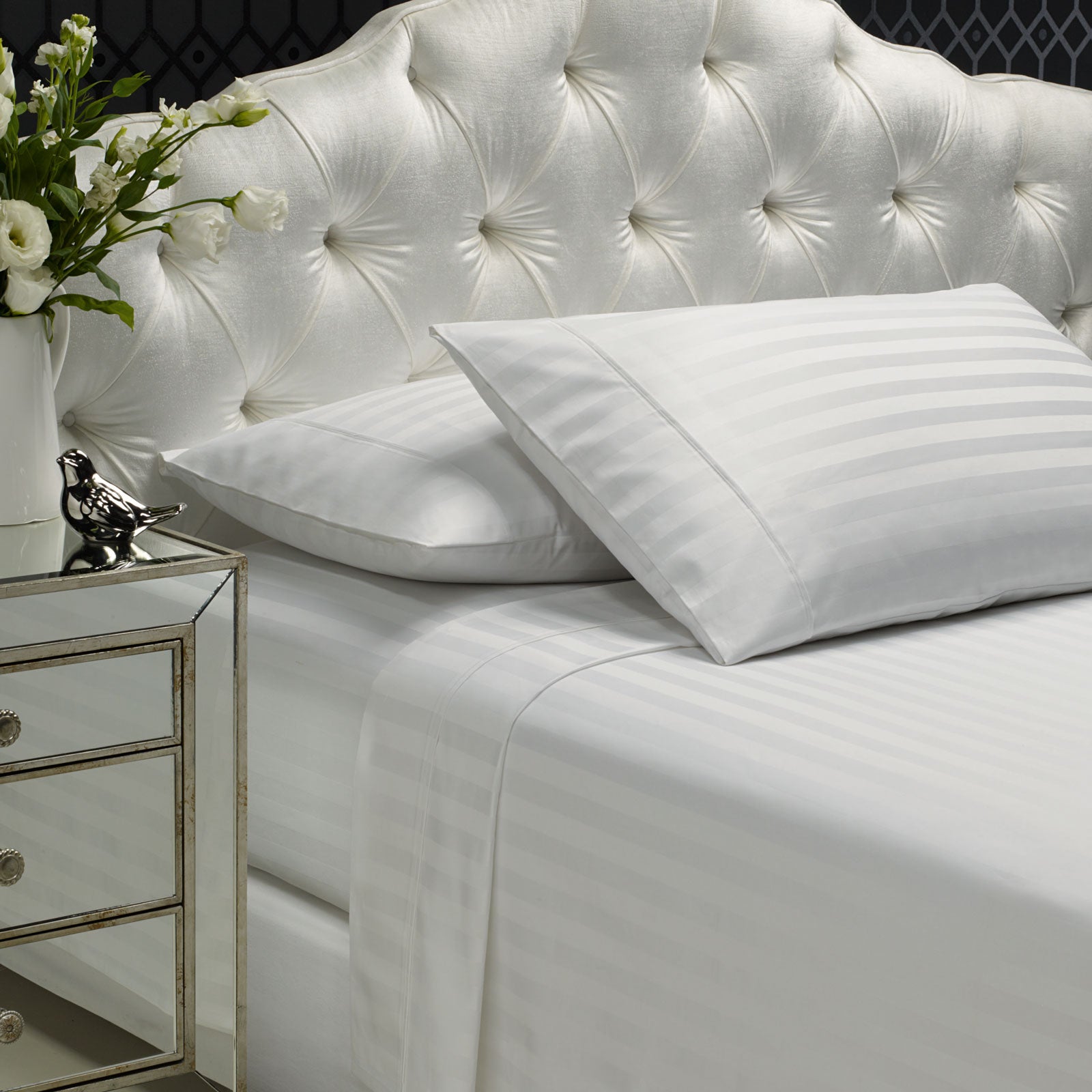 Royal Comfort 1200 Thread count Damask Stripe Cotton Blend sheet sets King White-1951134867056103424