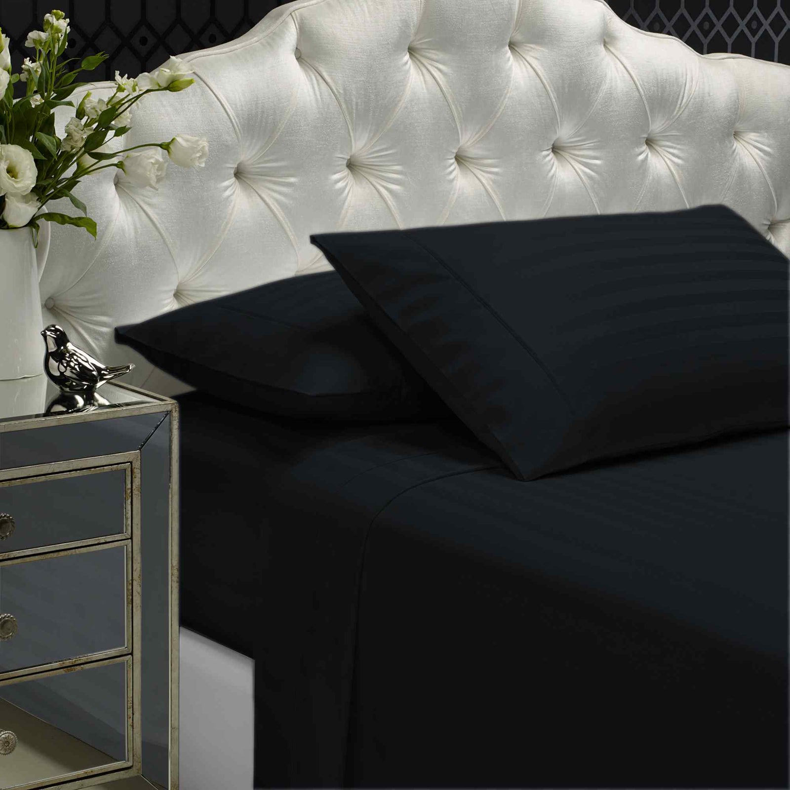 Royal Comfort 1200 Thread count Damask Stripe Cotton Blend sheet sets King Charcoal Grey-1951134867282595842