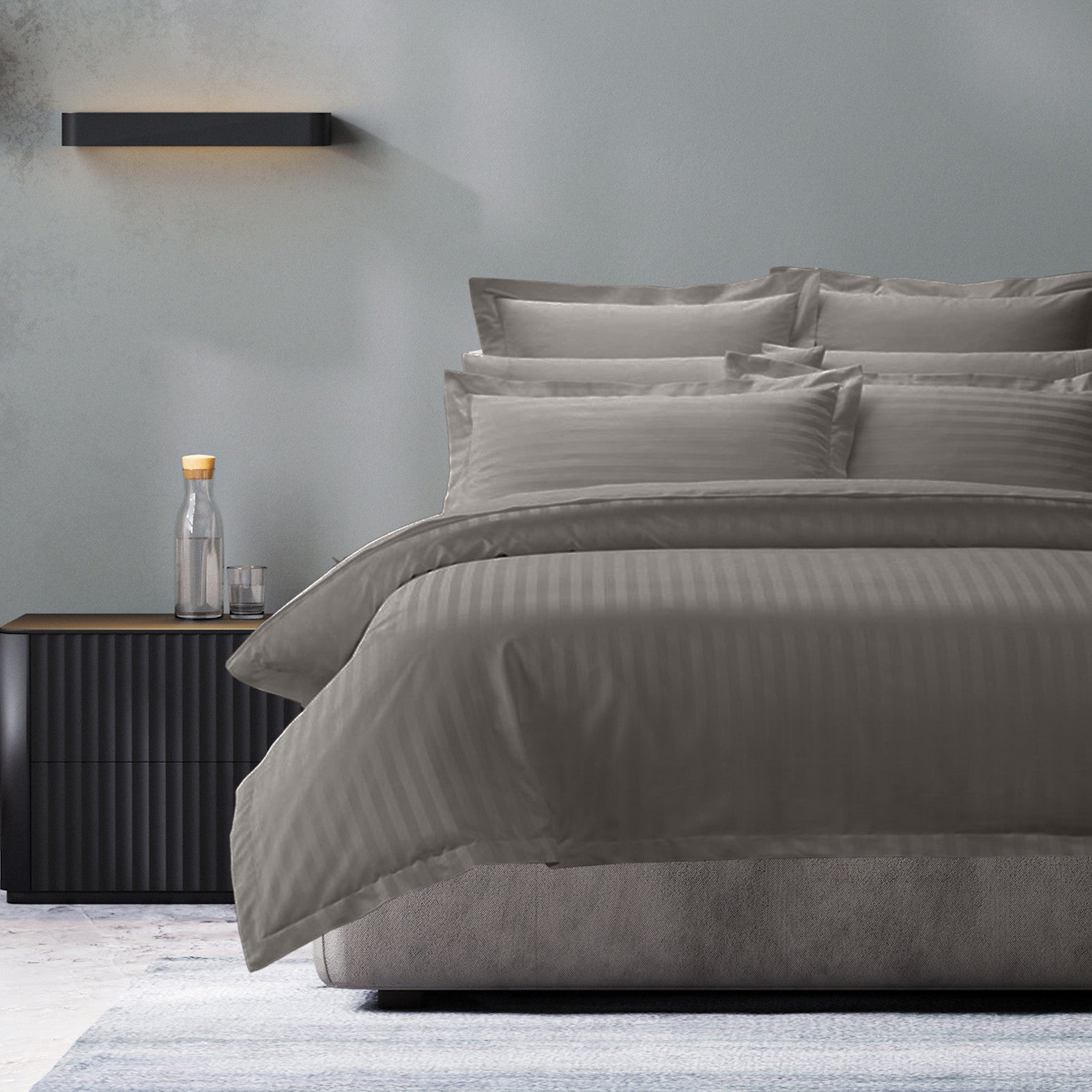 Royal Comfort 1200 Thread count Damask Stripe Cotton Blend Quilt Cover Sets King Charcoal Grey-1951134825826095104