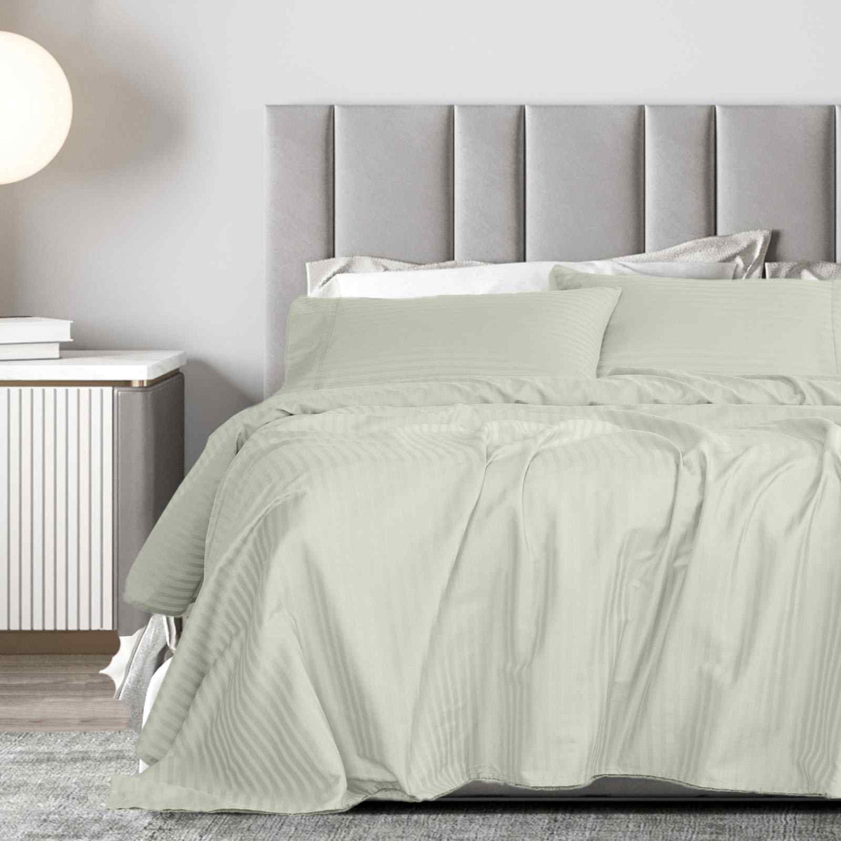 Royal Comfort 1200 Thread count Damask Stripe Cotton Blend sheet sets King Pebble-1951134870528987137