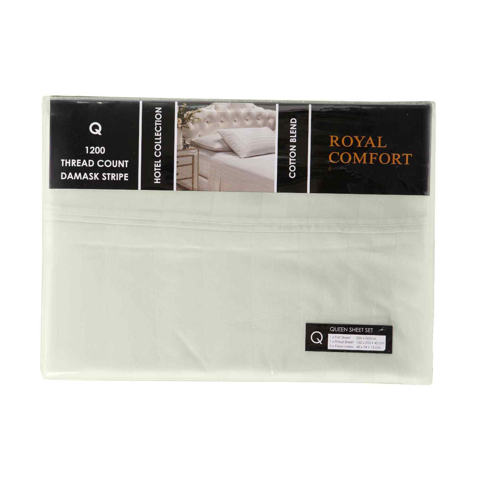 Royal Comfort 1200 Thread count Damask Stripe Cotton Blend sheet sets Queen Pebble-1951134871753723906