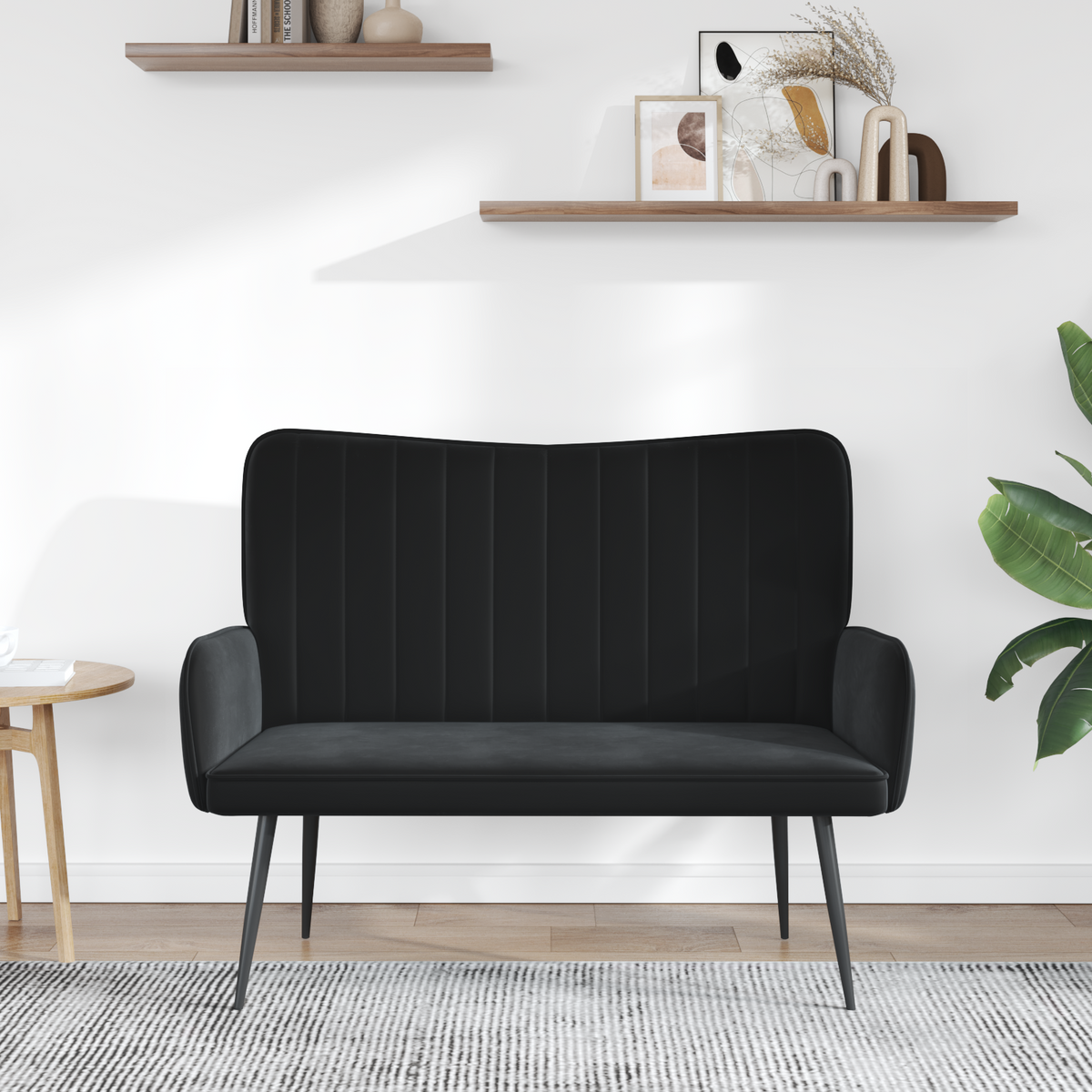 2-Seater Sofa Black 115 x 61 x 87 cm Velvet