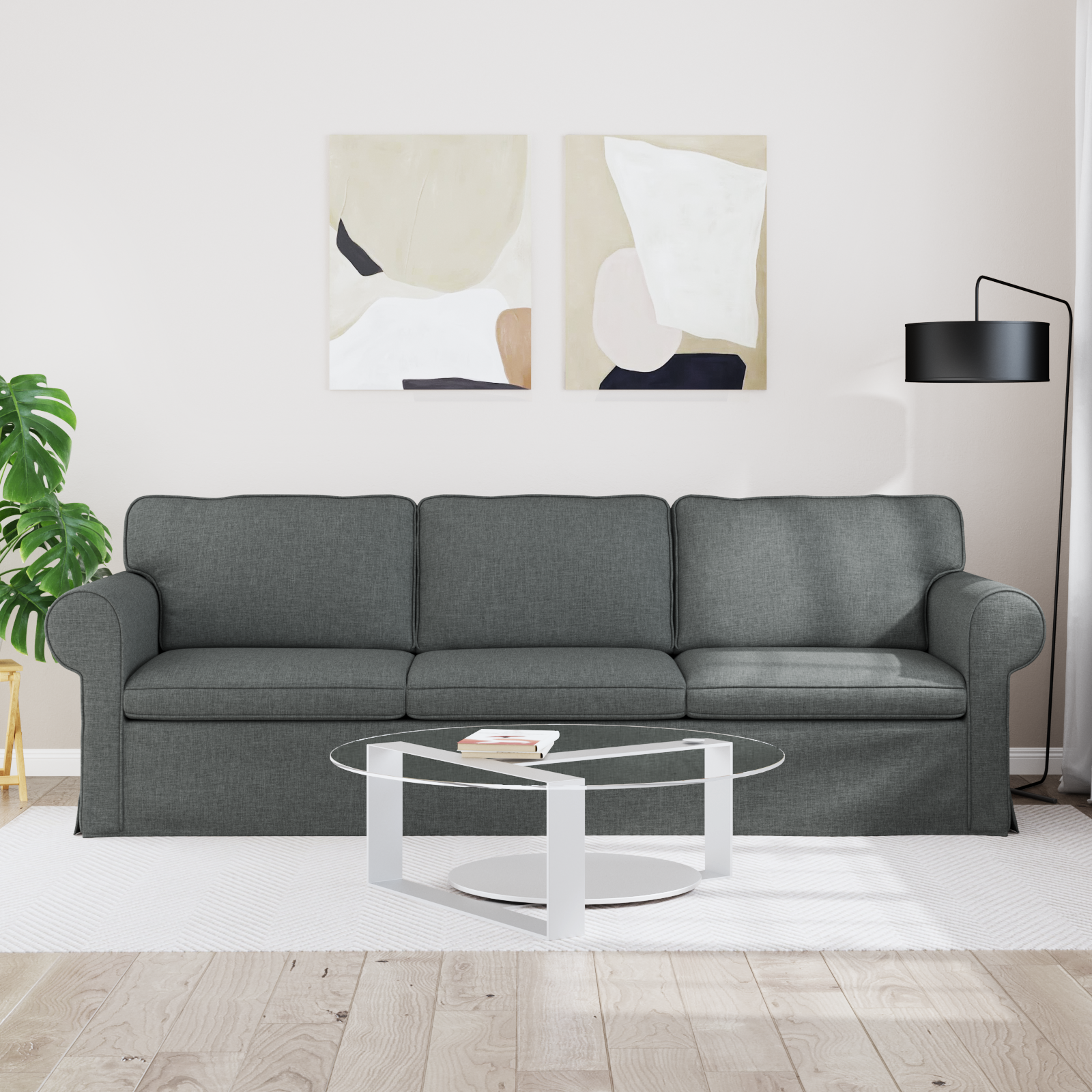 Sofa Dark Grey 245 x 82 x 80 cm Fabric