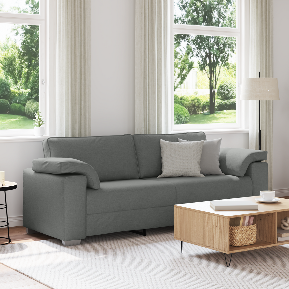 3-Seater Sofa Dark Grey 220 cm Fabric