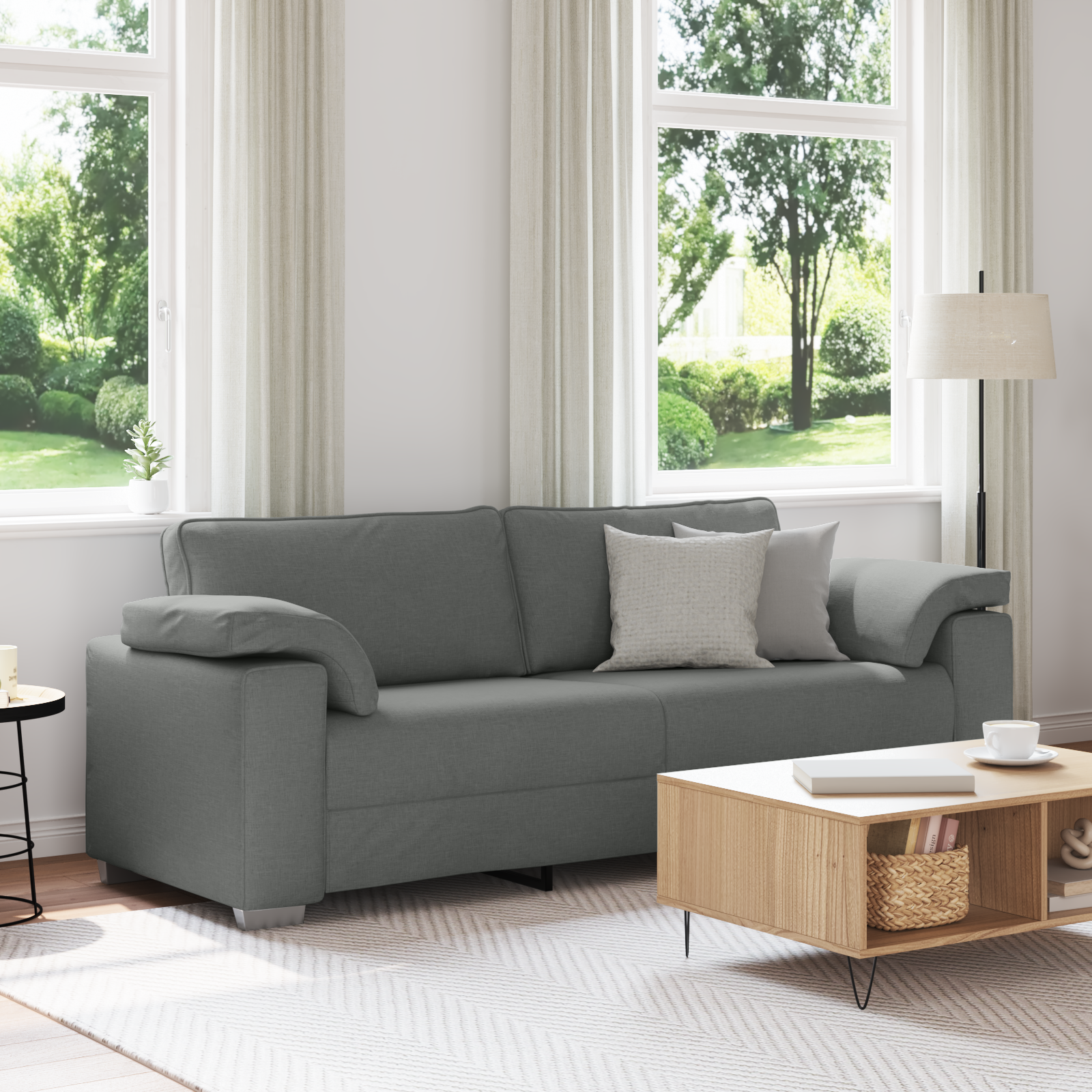 3-Seater Sofa Dark Grey 220 cm Fabric