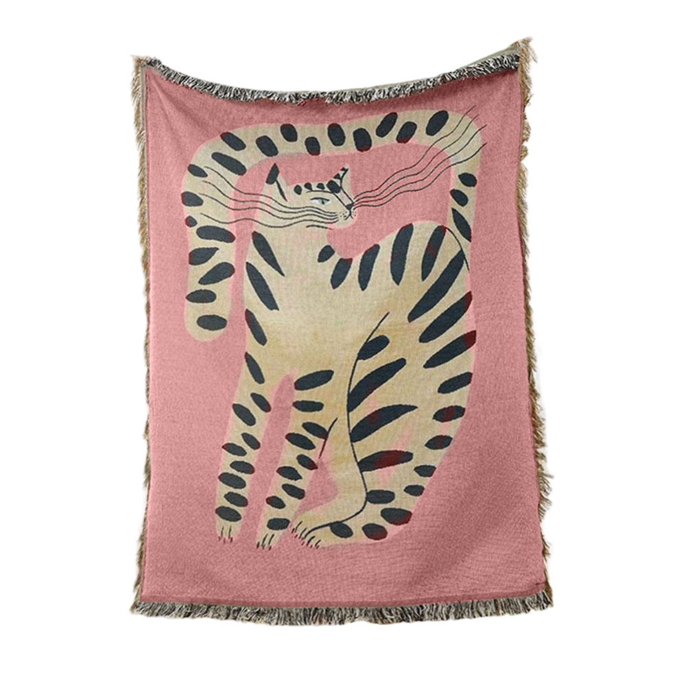 Anyhouz Pink Cat Throw Blanket Cozy Sofa Couch Bed Cover Outdoor Camping Mat Home Decor Tapestry with Tassel