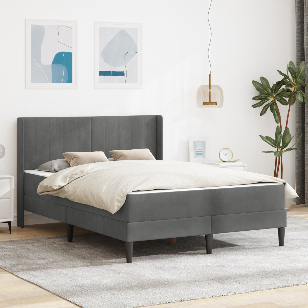 Bed Frame with Mattress Dark Grey 137 x 190 cm Velvet