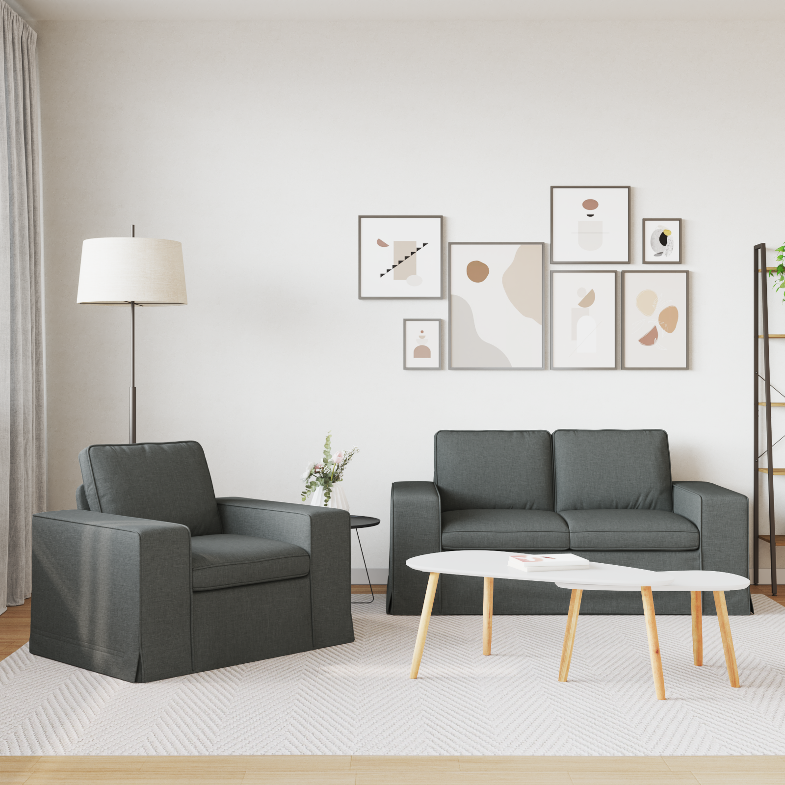 Sofa Set 2 pcs Dark Grey 162 x 80 x 82 cm Fabric