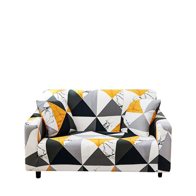Anyhouz 2 Seater Sofa Cover Yellow White Geometric Style and Protection For Living Room Sofa Chair Elastic Stretchable Slipcover