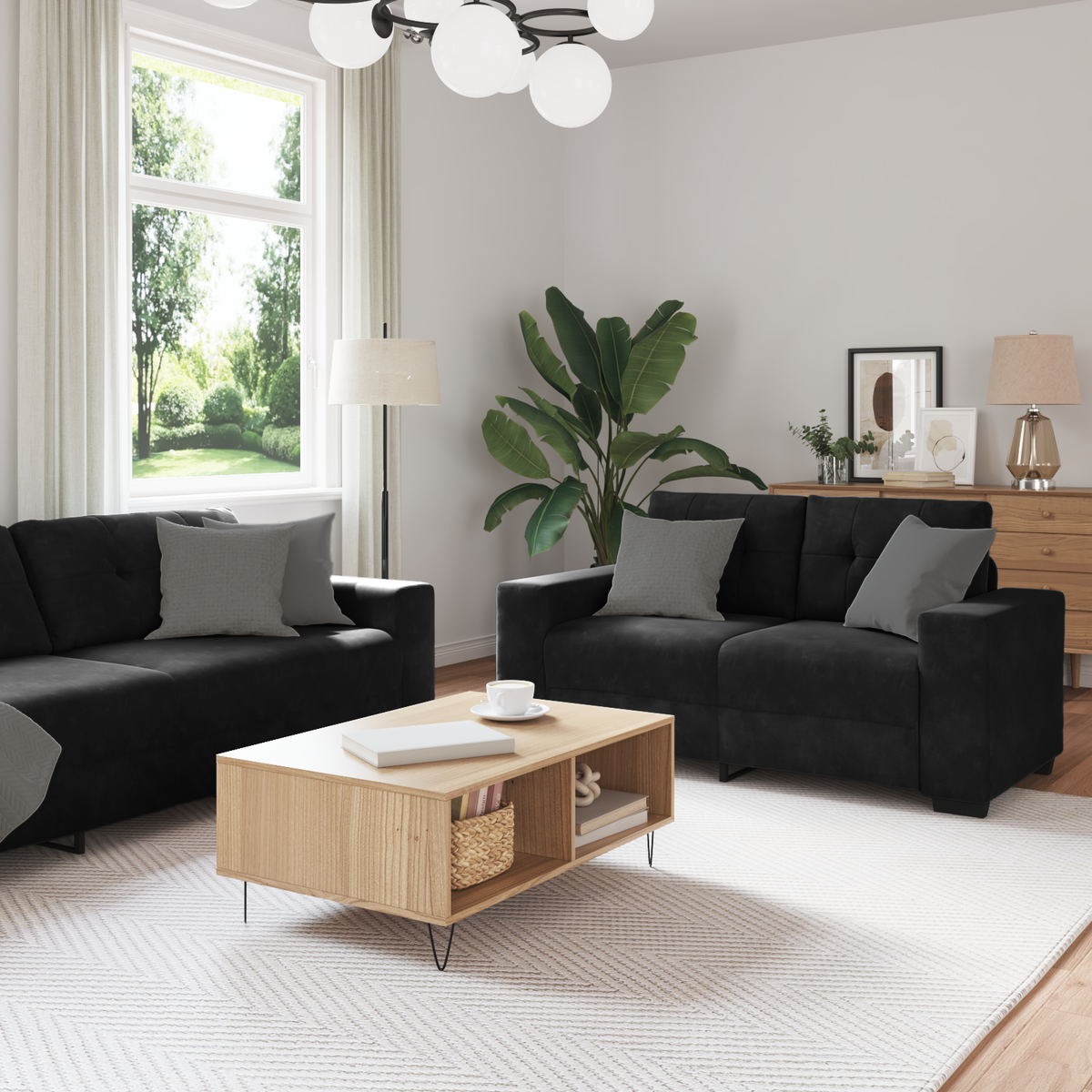 Sofa Set 3 pcs Black 221 x 80 x 80 cm Velvet