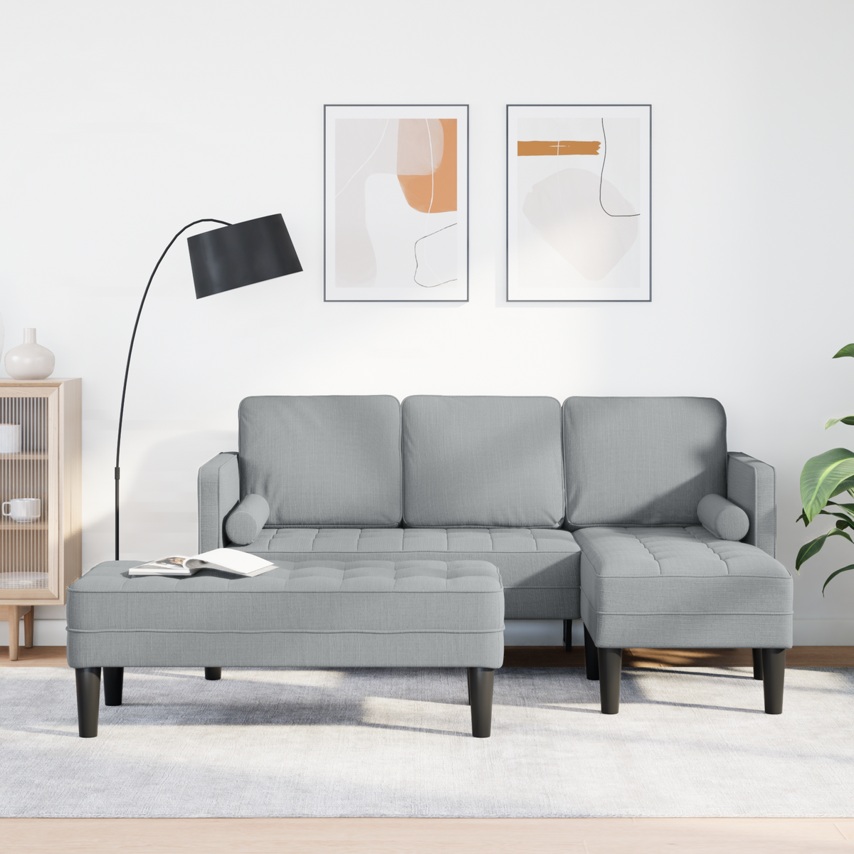 Sofa Set with Cushion 2 pcs Light Grey Polyester