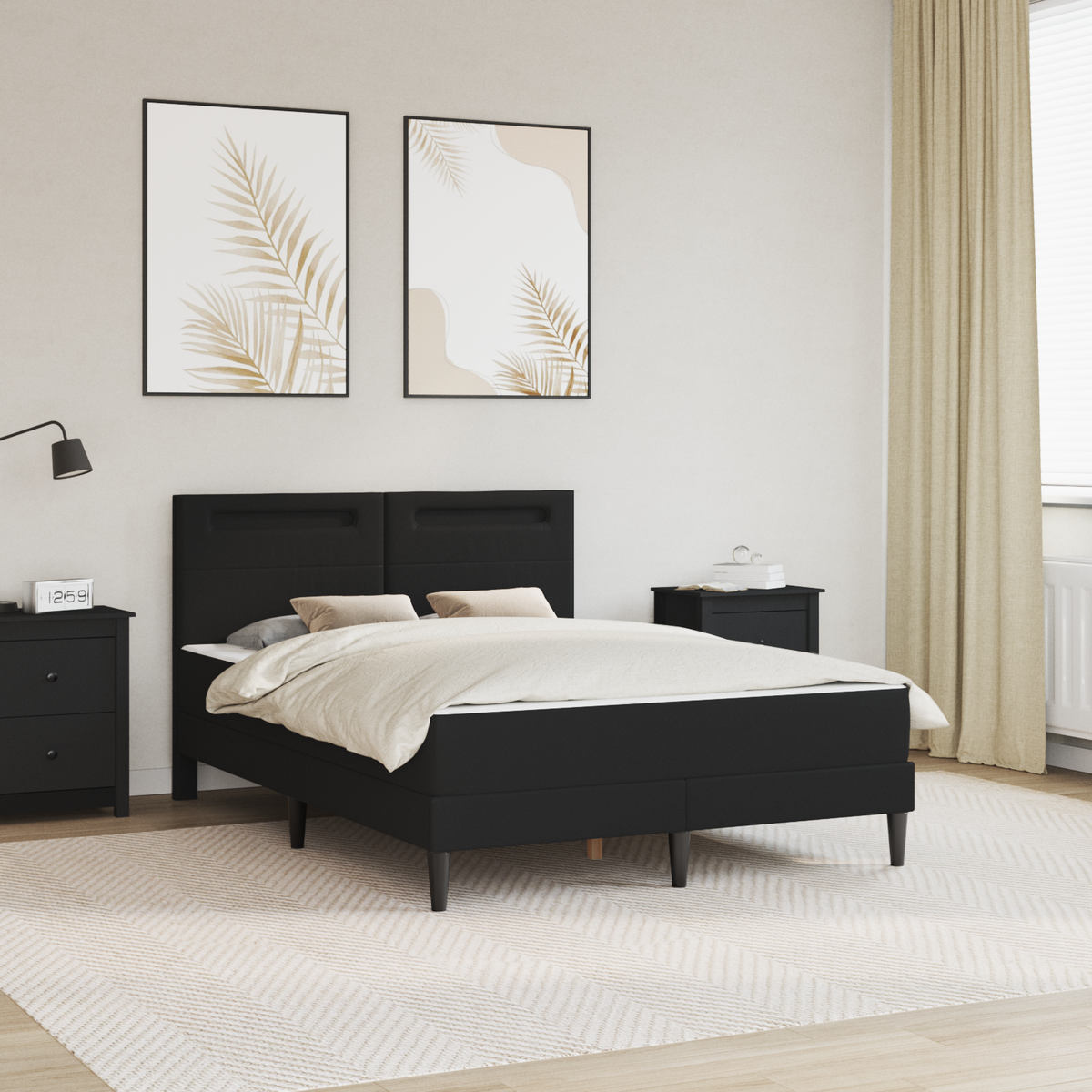 Bed Frame with Mattress Black 137 x 190 cm Faux Leather