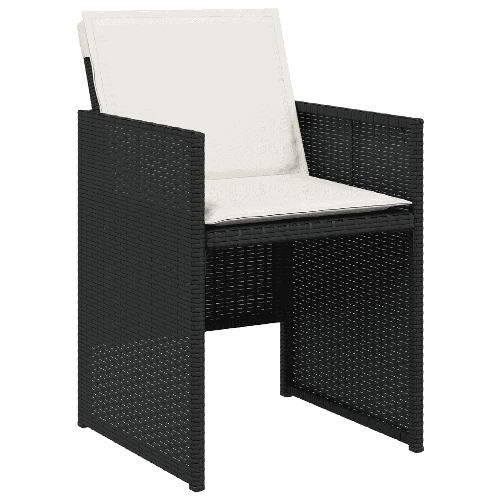 9 Piece Garden Dining Set with Cushions Black Poly Rattan