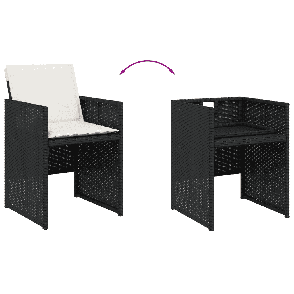 9 Piece Garden Dining Set with Cushions Black Poly Rattan