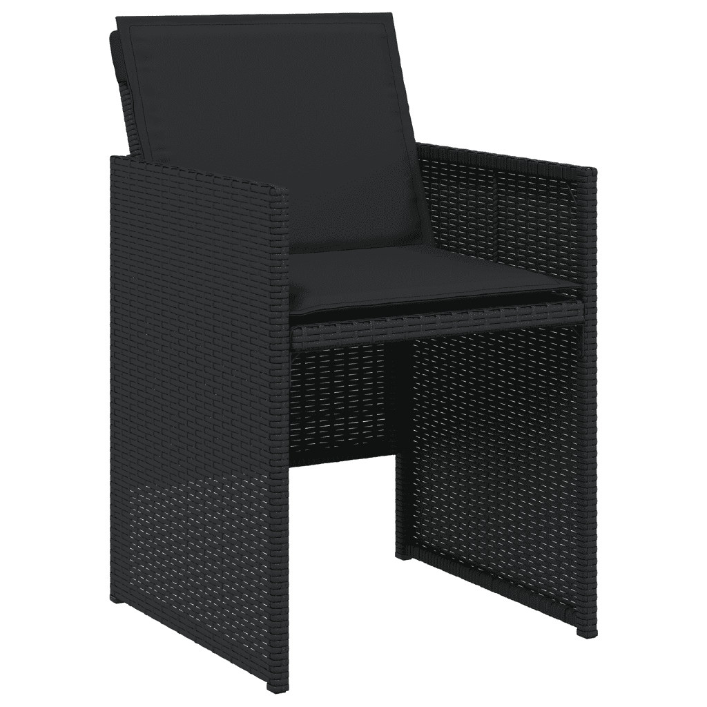 7 Piece Garden Dining Set with Cushions Black Poly Rattan