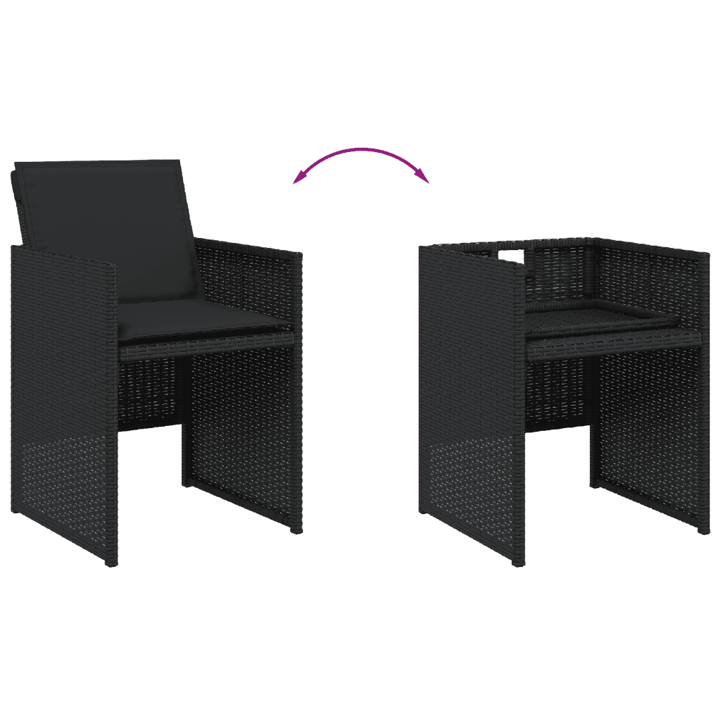 7 Piece Garden Dining Set with Cushions Black Poly Rattan