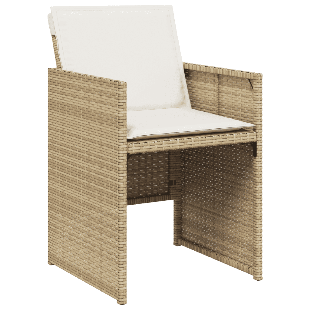 9 Piece Garden Dining Set with Cushions Beige Poly Rattan