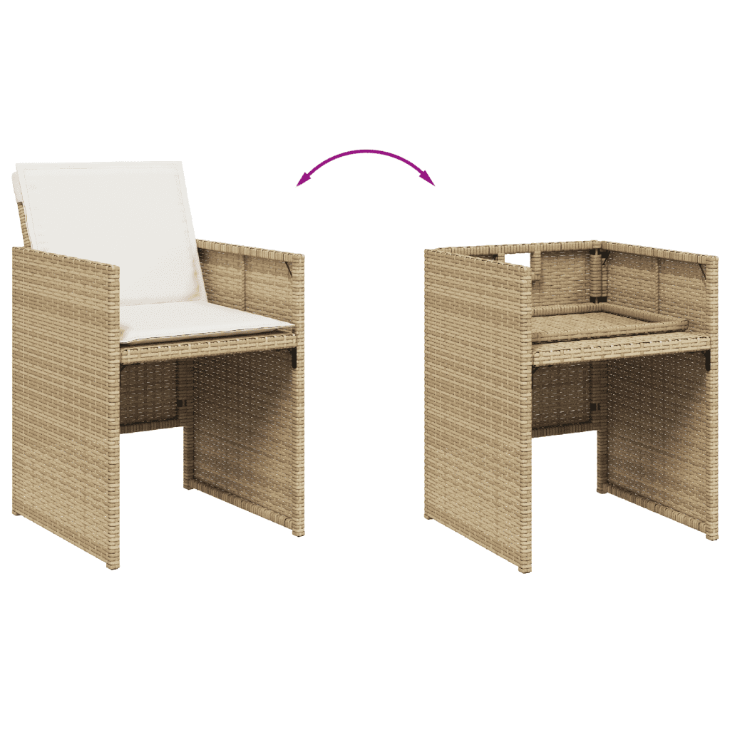 9 Piece Garden Dining Set with Cushions Beige Poly Rattan