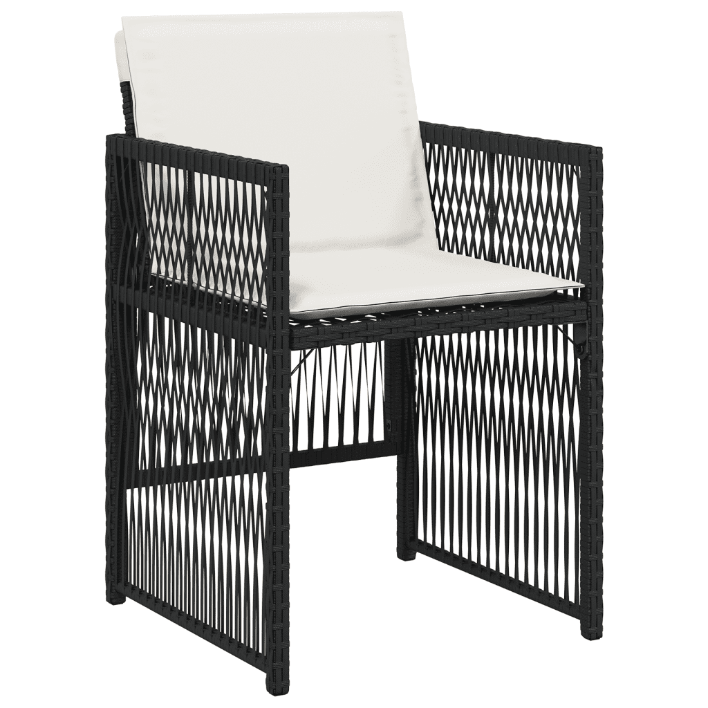 15 Piece Garden Dining Set with Cushions Black Poly Rattan