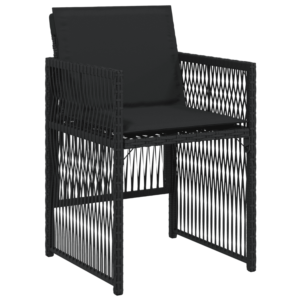 17 Piece Garden Dining Set with Cushions Black Poly Rattan