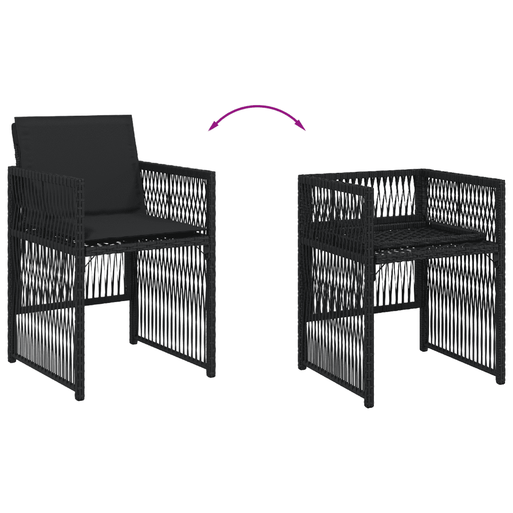 17 Piece Garden Dining Set with Cushions Black Poly Rattan