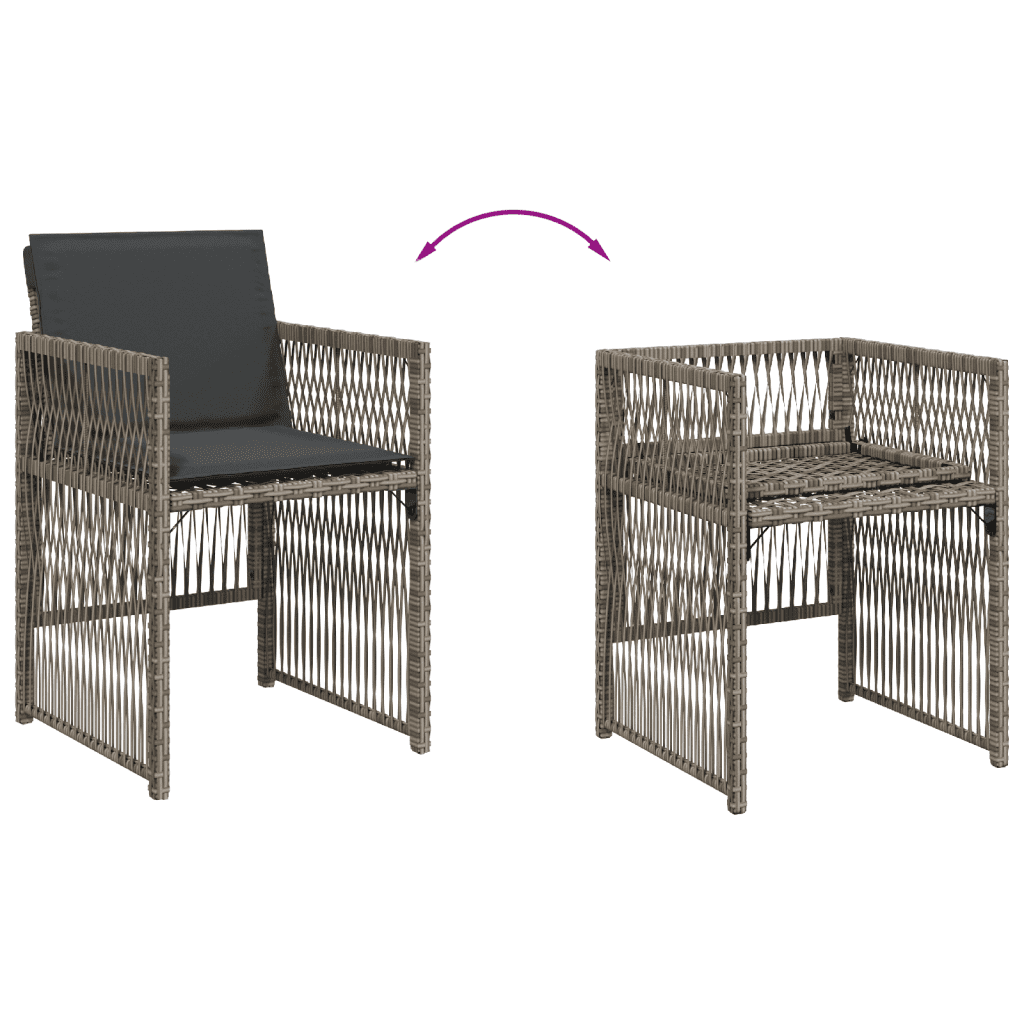 5 Piece Garden Dining Set with Cushions Grey Poly Rattan