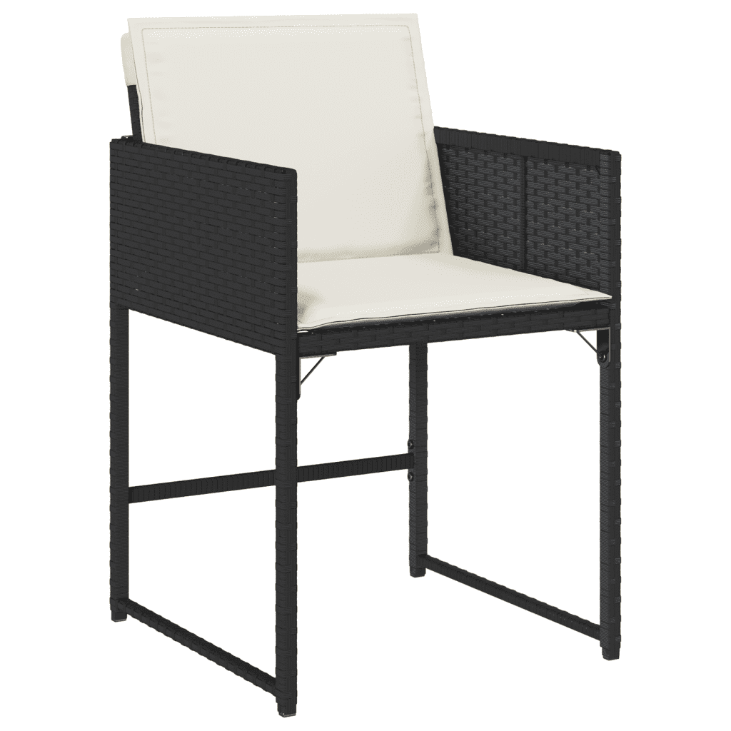 9 Piece Garden Dining Set with Cushions Black Poly Rattan