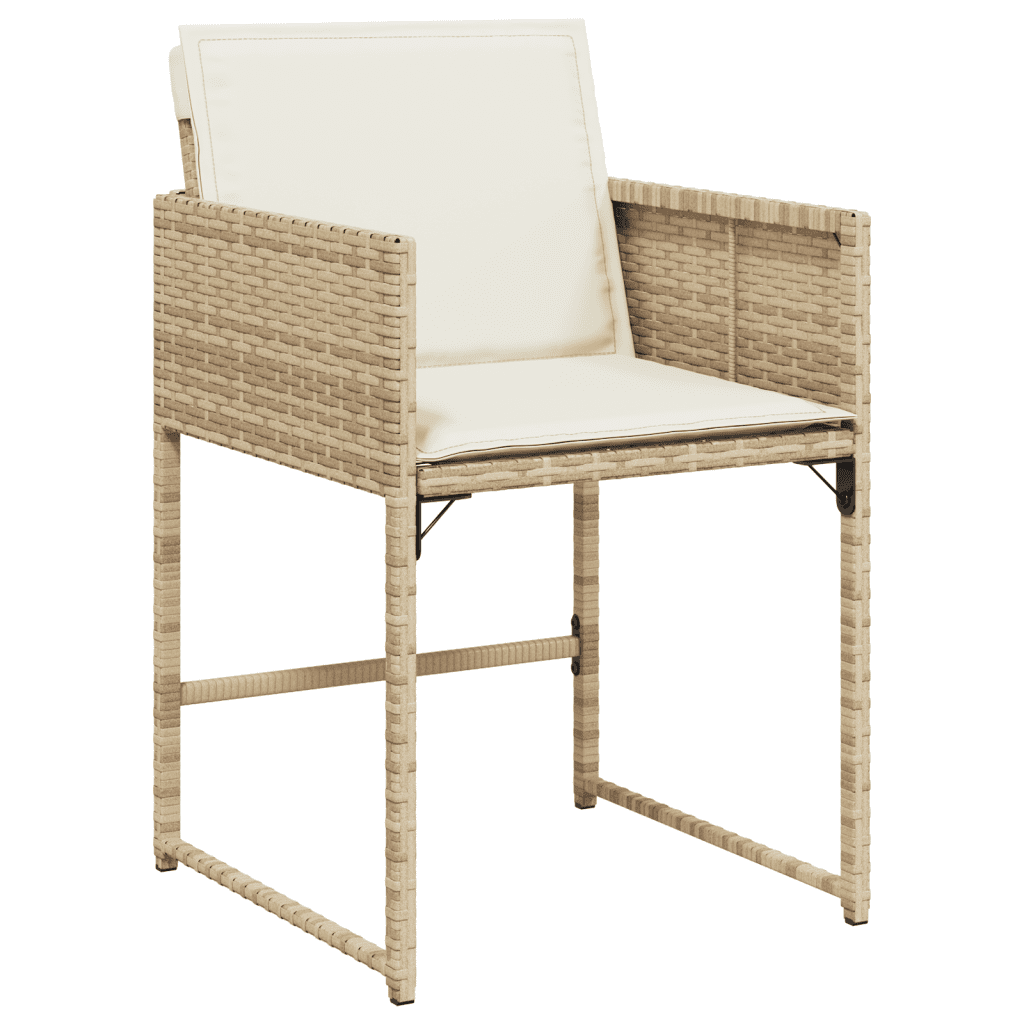 5 Piece Garden Dining Set with Cushions Beige Poly Rattan