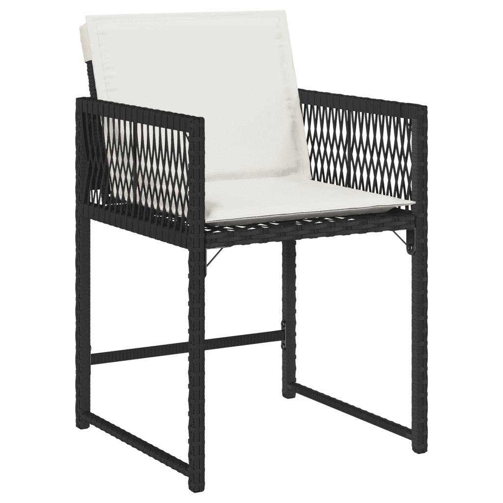 5 Piece Garden Dining Set with Cushions Black Poly Rattan