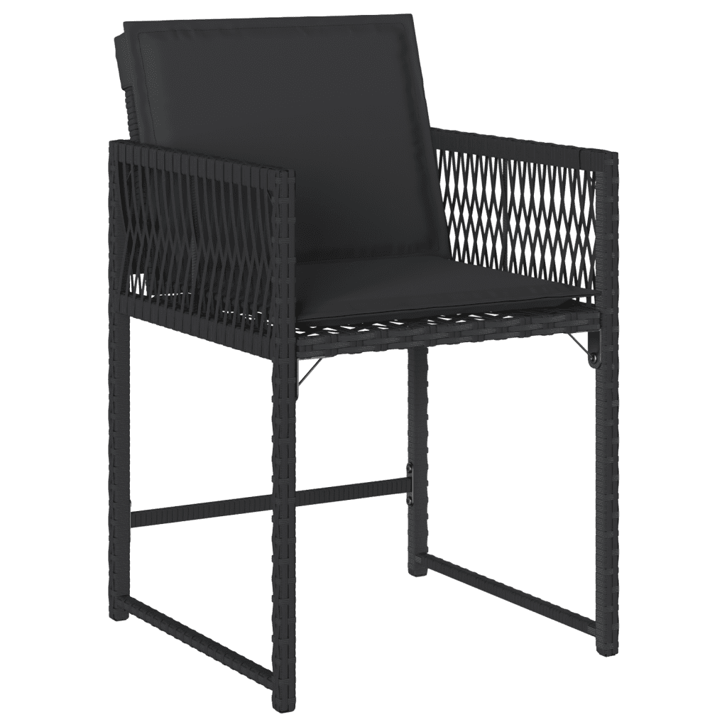 17 Piece Garden Dining Set with Cushions Black Poly Rattan
