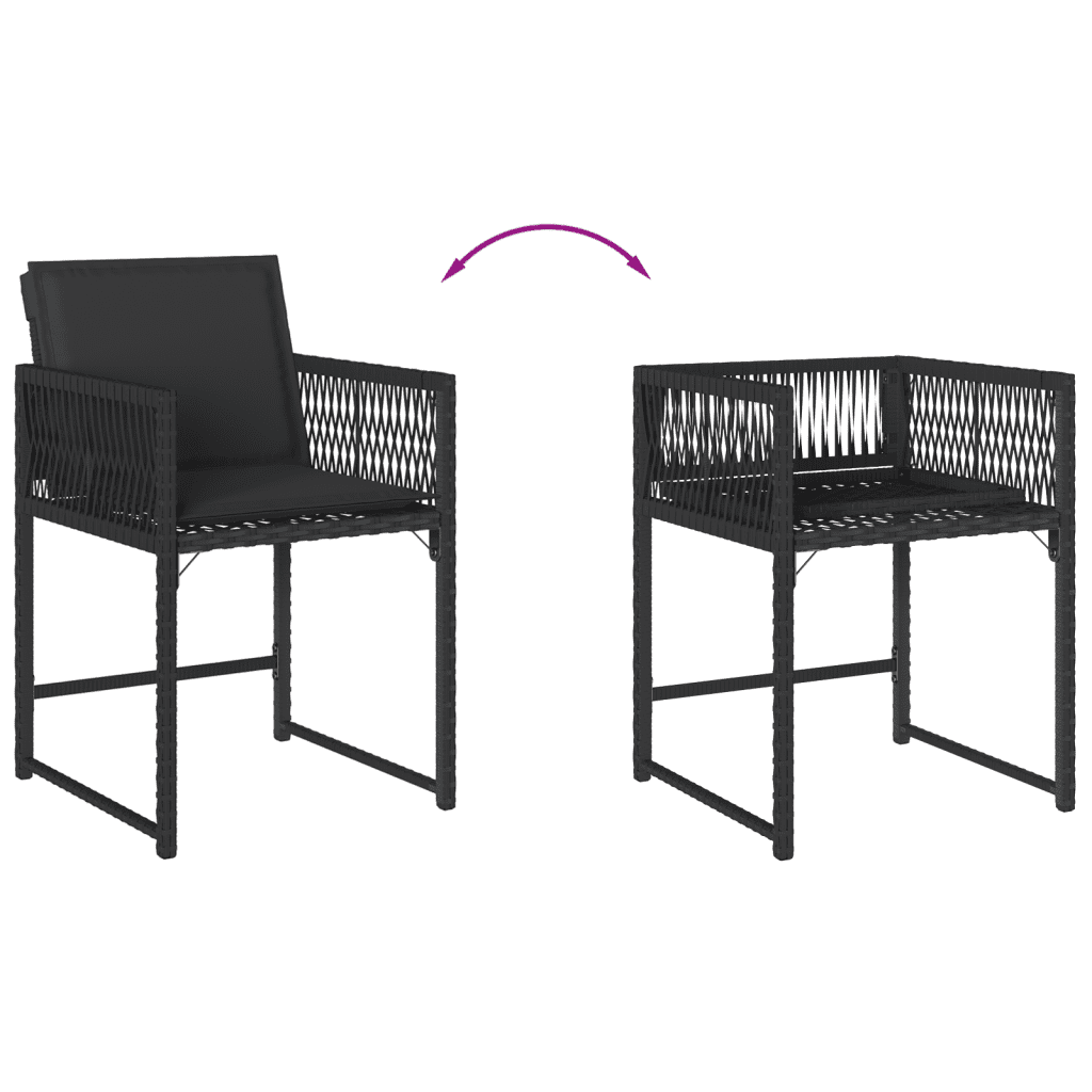 9 Piece Garden Dining Set with Cushions Black Poly Rattan