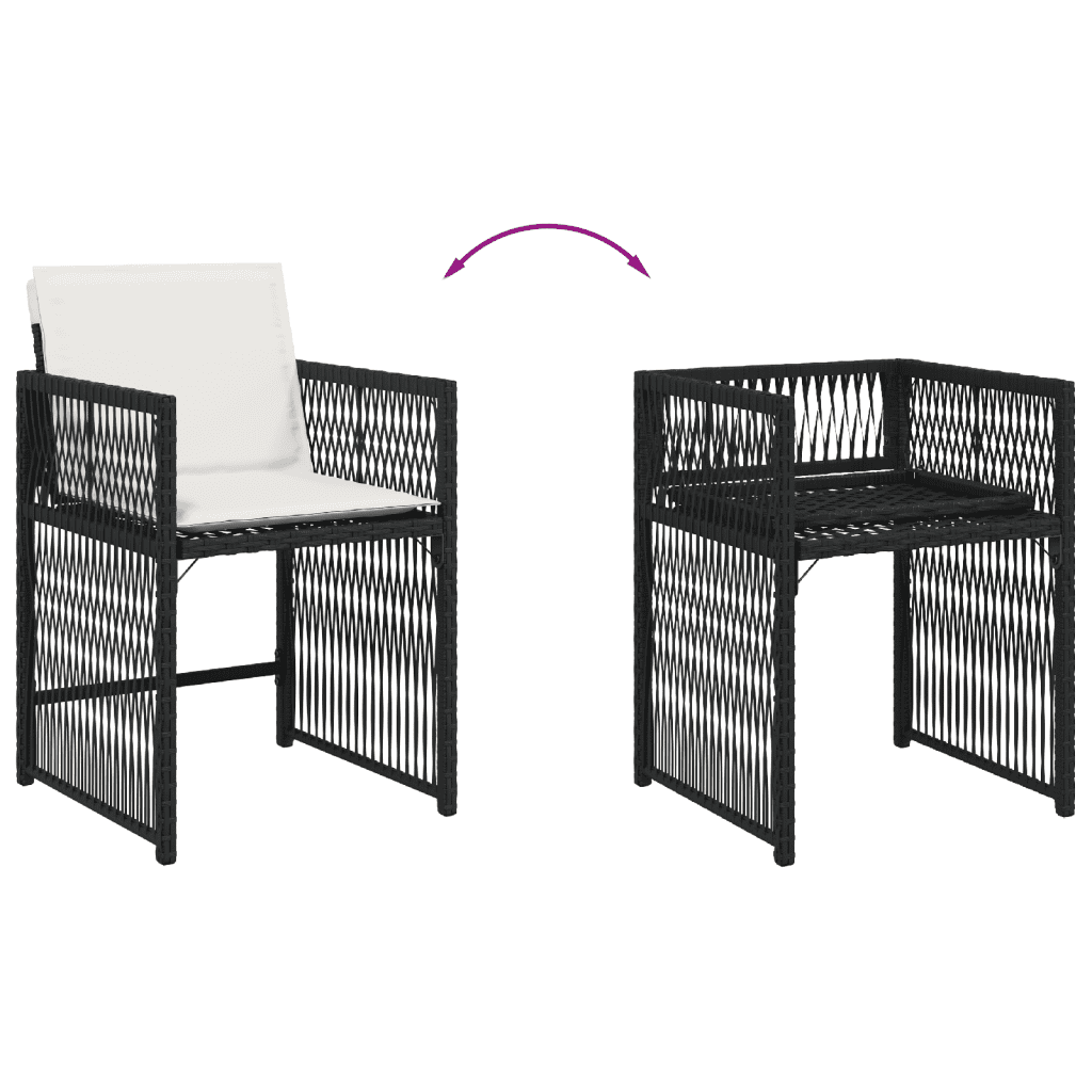 11 Piece Garden Dining Set with Cushions Black Poly Rattan