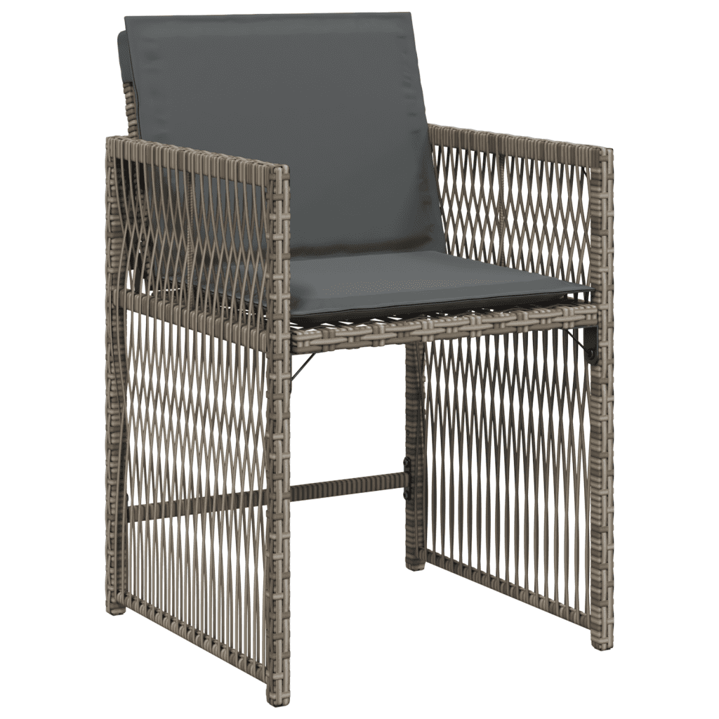 5 Piece Garden Dining Set with Cushions Grey Poly Rattan