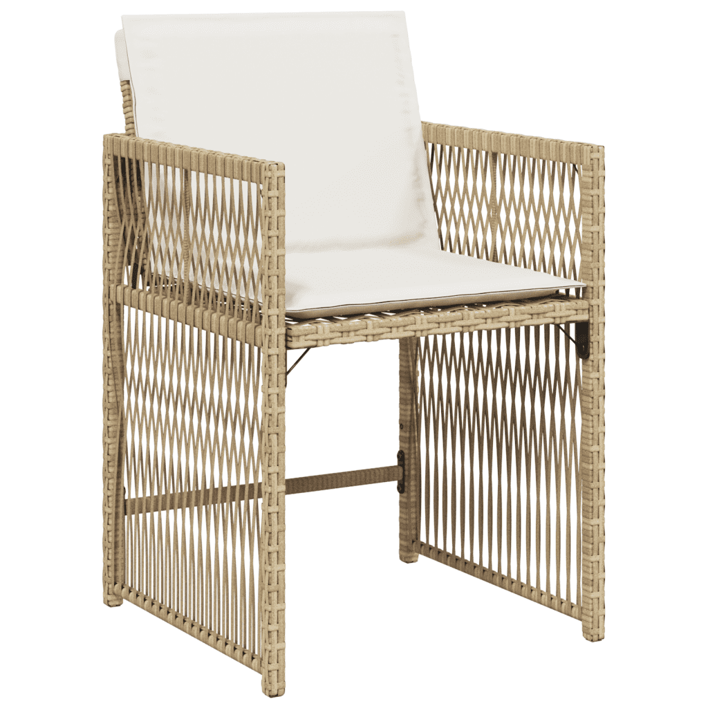 9 Piece Garden Dining Set with Cushions Beige Poly Rattan