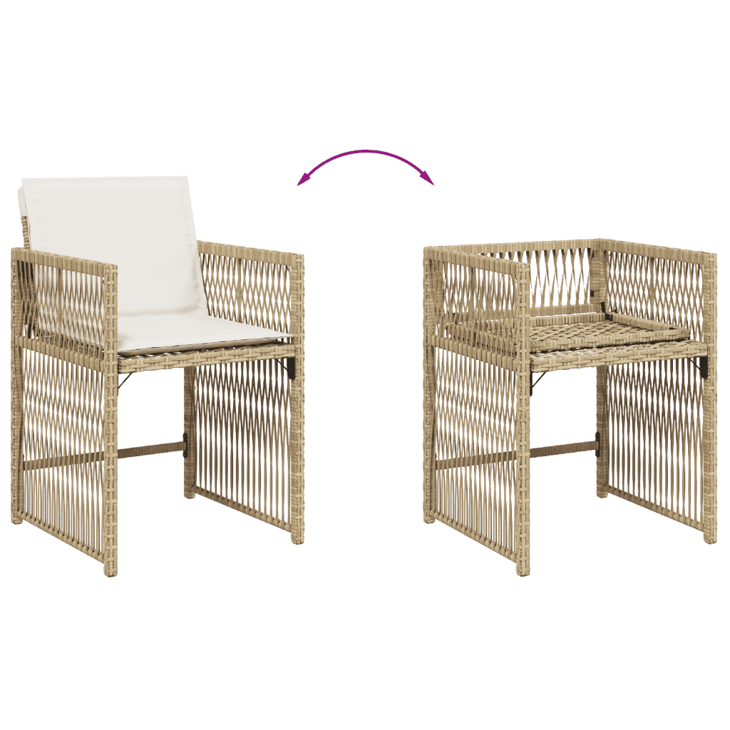 11 Piece Garden Dining Set with Cushions Beige Poly Rattan