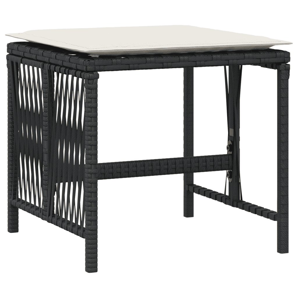 11 Piece Garden Dining Set with Cushions Black Poly Rattan
