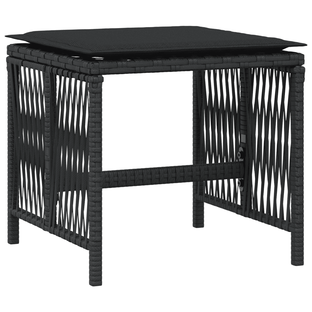 17 Piece Garden Dining Set with Cushions Black Poly Rattan