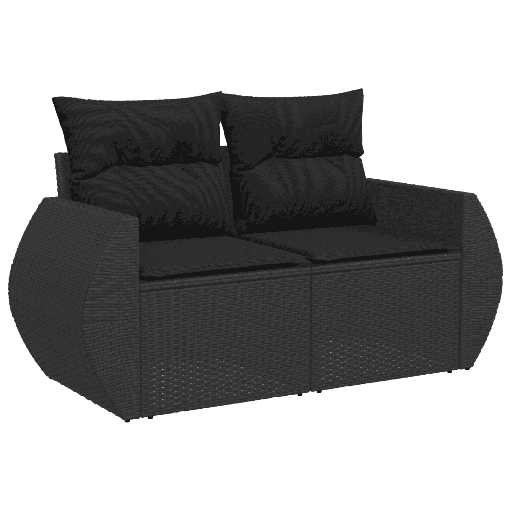 3 Piece Garden Sofa Set with Cushions Black Poly Rattan