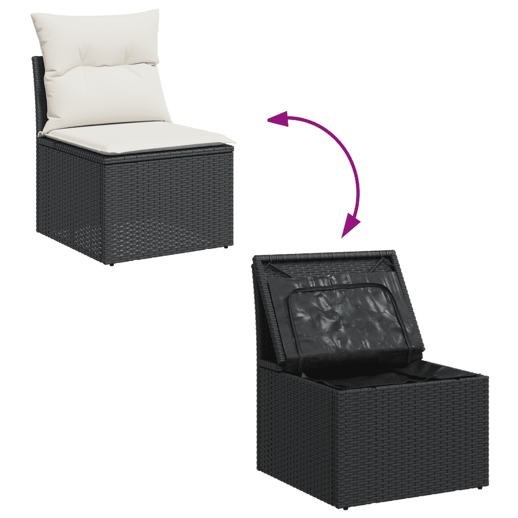 3 Piece Garden Sofa Set with Cushions Black Poly Rattan