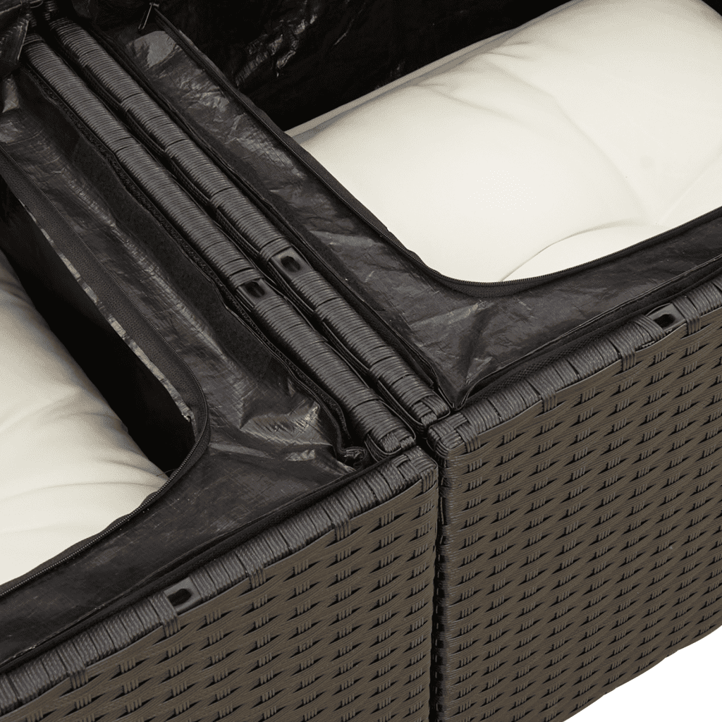 3 Piece Garden Sofa Set with Cushions Black Poly Rattan
