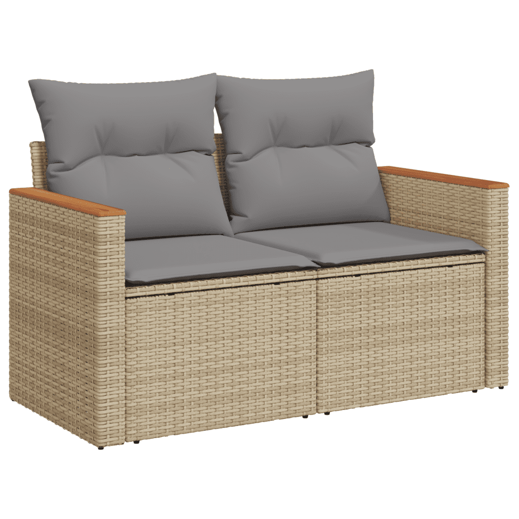8 Piece Garden Sofa Set with Cushions Beige Poly Rattan